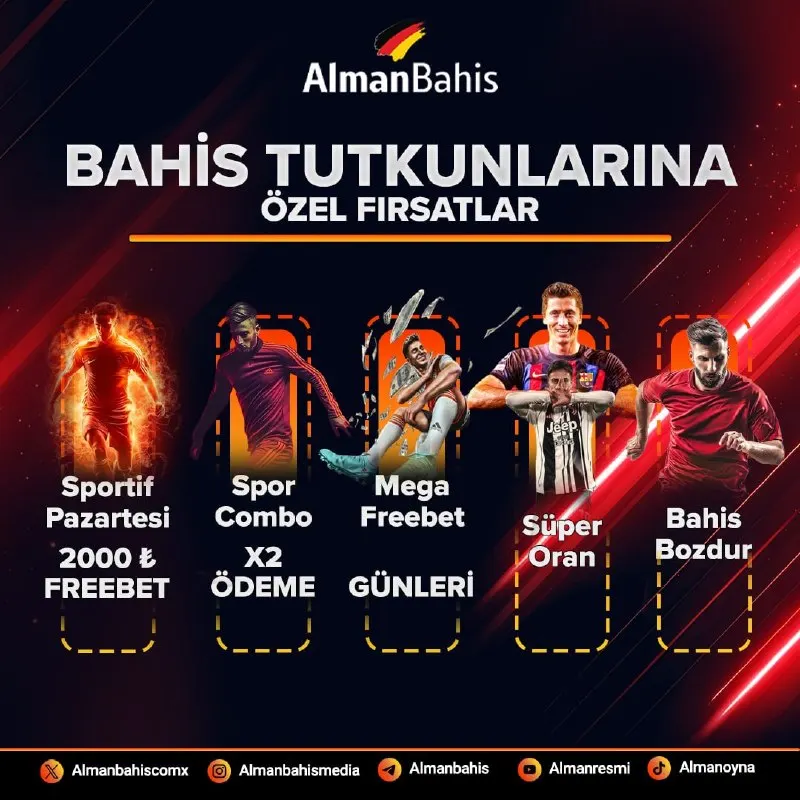🇩🇪🇩🇪🇩🇪🇩🇪🇩🇪'ten Bahis sevenlere bol fırsatlar! 📆 SPORTİF PAZARTESİ 2000 TL FREEBET BONUSU…