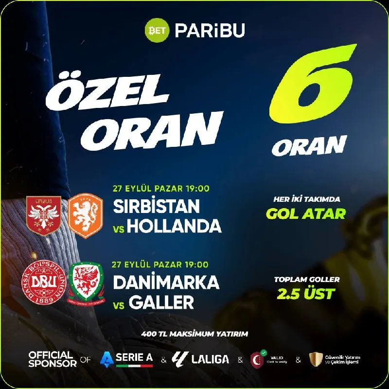 ⚡️ BETPARİBU ÖZEL ORAN ⚡️ 🔛 Sırbistan - Hollanda ✅Karşılıklı gol olur. 🔛 Danimarka…