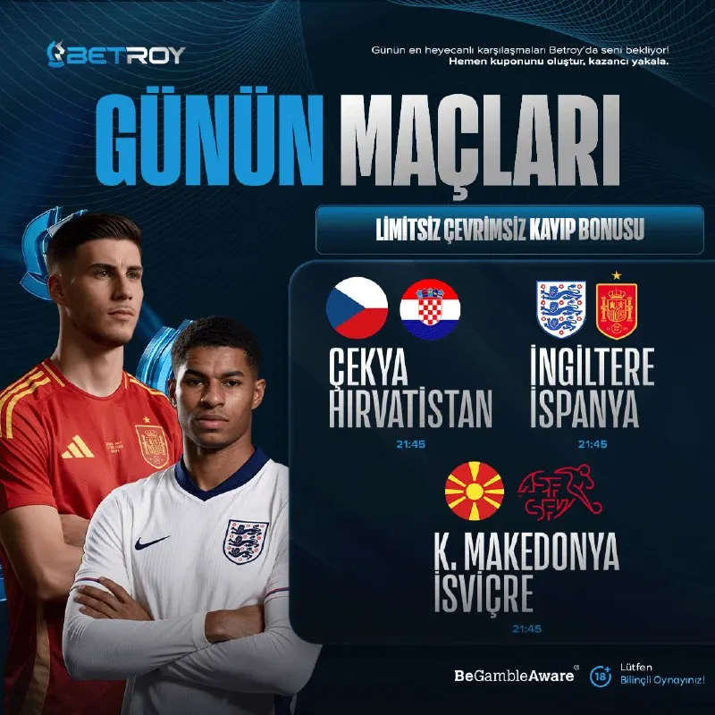 👑 BETROY'DA GÜNÜN MAÇLARI BAŞLIYOR! 👑 ⚽️ Çekya - Hırvatistan ⚽️ İngiltere - İspanya ⚽️…