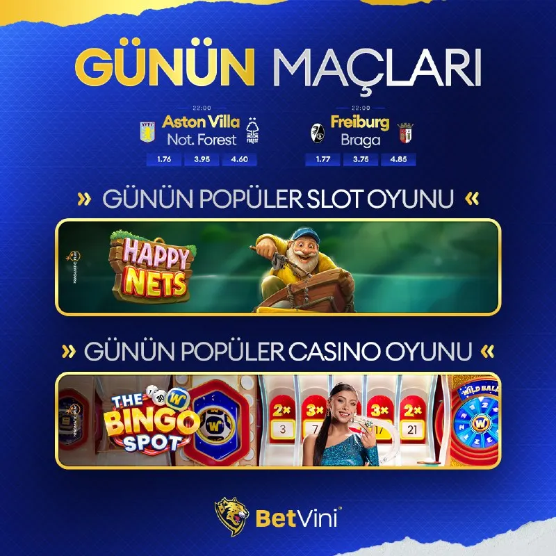 ⚽ Günün Maçları: Aston Villa 🆚 Nottingham Forest 🌳 (22:00) Freiburg 🆚 Braga 👑 (22:00) 🎰…