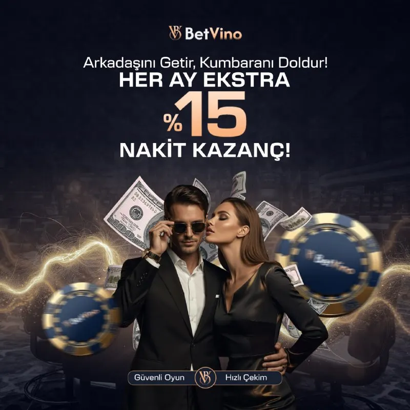 💸 Birlikte kazanmanın en güzel yolu BetVino’da! 🎁 Her ay ekstra %15 nakit kazanç seni…