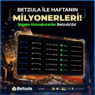 💰 Haftanın BetZula Milyonerleri Karşınızda! 🍀 Hızlı Ödeme, Güvenilir Hizmet ve Kazanmaya…
