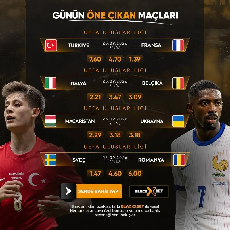 ⚽️BLACKXBET'TE GÜNÜN KARŞILAŞMALARI⚽️ 💎 EN YÜKSEK ORANLAR, ESNEK BAHİS SEÇENEKLERİ! 🎁…