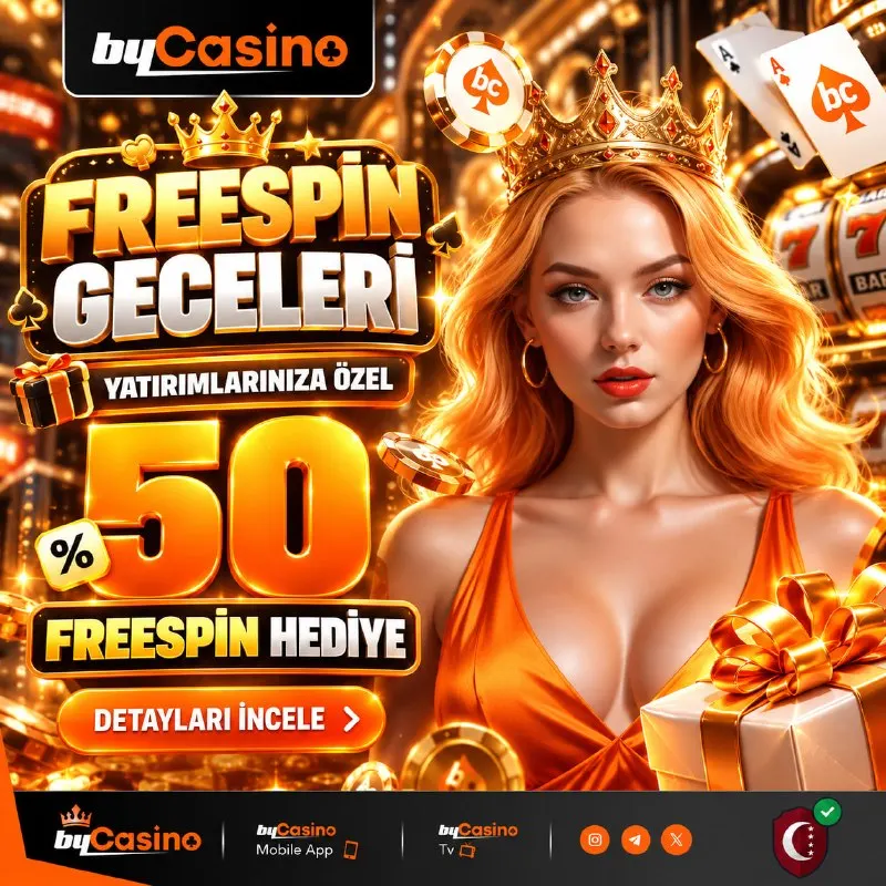 🌙 Bycasino Freespin Geceleri 💵 100 TL - 10.000 TL Arası Yatırımlarınıza 🔞 %50 Freespin…