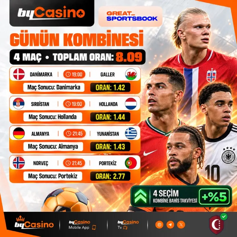 🔥 TAM 8.09 ⚡️ 4 Seçimlik Kombinene Özel +%5 Bahis Takviyesi! "kuponuna 1 maç daha ekle, 5…