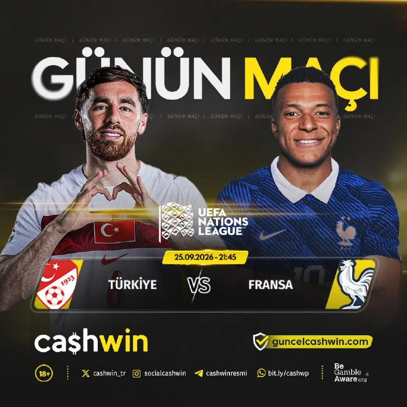 🎰🎲🎯🎮🔊🔉📣📢 🇪🇺 UEFA Uluslar Ligi Heyecanı Cashwin'de! 🏆 🇹🇷 Türkiye 🔤 Fransa 🇫🇷 🗓 25 Eylül…