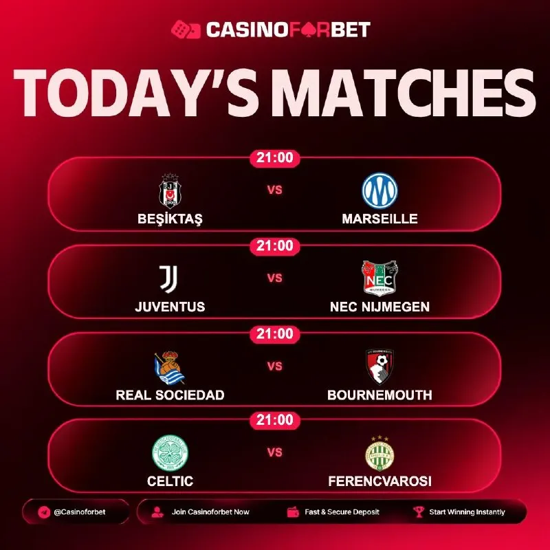 ⚽️ Matches of the Day on Casinoforbet! 🗓 17.09.2026 ⏰ 21:00 | BEŞİKTAŞ 🎲 MARSEILLE ⏰…