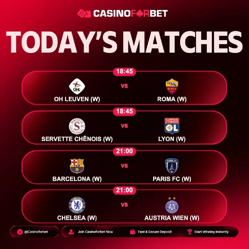 ⚽️ Matches of the Day on Casinoforbet! 🗓 23.09.2026 ⏰ 18:45 | OH LEUVEN (W) 🎲 ROMA (W) ⏰…