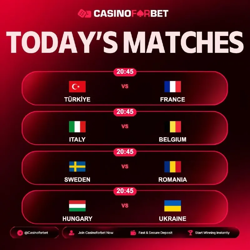 ⚽️ Matches of the Day on Casinoforbet! 🗓 25.09.2026 ⏰ 20:45 | TÜRKİYE 🎲 FRANCE ⏰ 20:45 |…