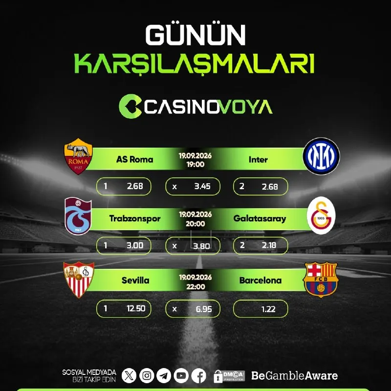🔥 GÜNÜN MÜCADELELERİ İLE KAZANÇ ATEŞİ YANIYOR! 🎰 Casinovoya ayrıcalığıyla Serie A, Süper…