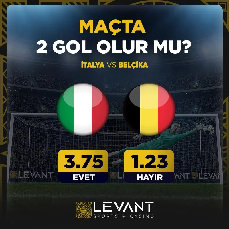 MAÇTA 2 GOL OLUR MU? ⚽️ ✔️ Evet 3.75 🚫 Hayır 1.23 Uluslar Ligi CasinoLevant'ta! ⭐️ ✅…