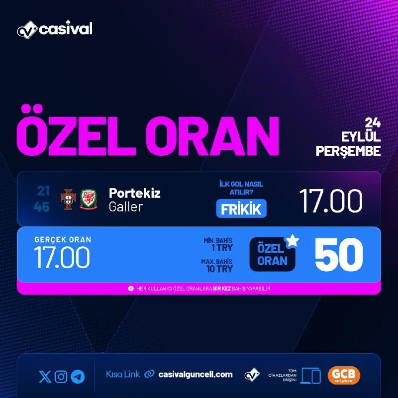 50 ÖZEL ORAN AKTİF! 🐈‍⬛ GÜNÜN MAÇI, CASIVAL'DE DEV ORANLA ! 🐝 Maç Heyecanını CasivalTV…
