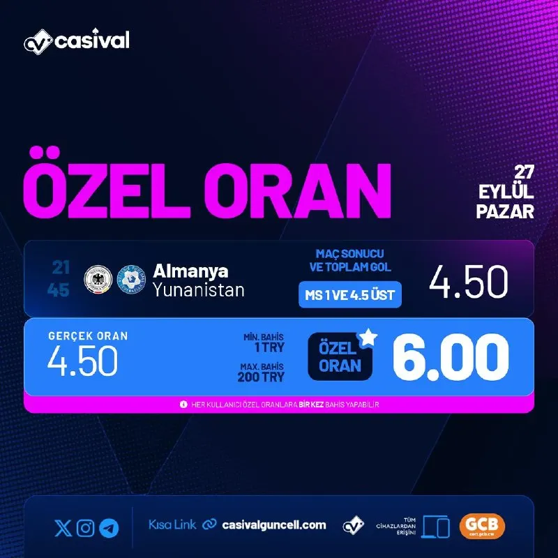 ÖZEL ORAN AKTİF! 🐈‍⬛ GÜNÜN MAÇI, CASIVAL'DE DEV ORANLA ! 🐝 Maç Heyecanını CasivalTV İle…