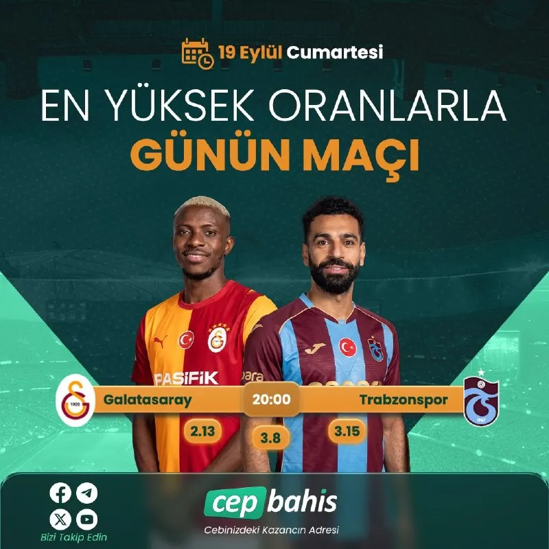⚽️ Günün maçı Cepbahis’te! ⚽️ 💻 En yüksek oranlarla ve bol seçenekli bahislerle 🆚…