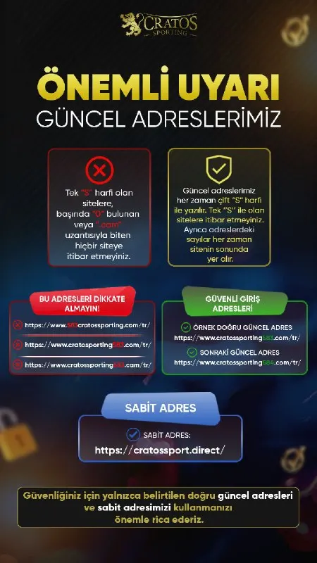 ⚠️ ÖNEMLİ UYARI – GÜNCEL ADRESLERİMİZ Güncel adreslerimiz her zaman çift “S” harfiyle…