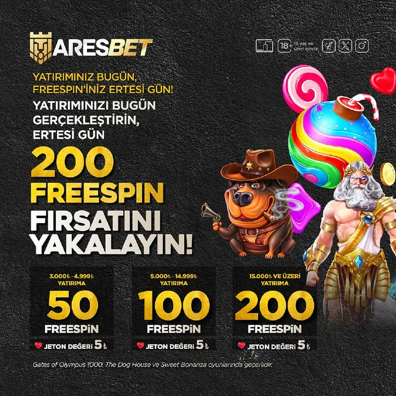 🎰 YATIRIMINIZ BUGÜN, FREESPİN'İNİZ ERTESİ GÜN ARESBET'TE 🎰 💰Yatırımınızı Bugün…