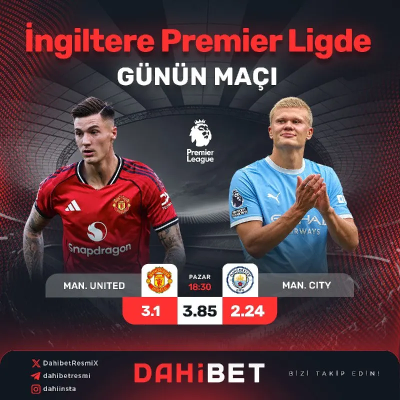 🏴󠁧󠁢󠁥󠁮󠁧󠁿 İngiltere Premier Lig'inde Bugün Manchester United Sahasında Manchester City…
