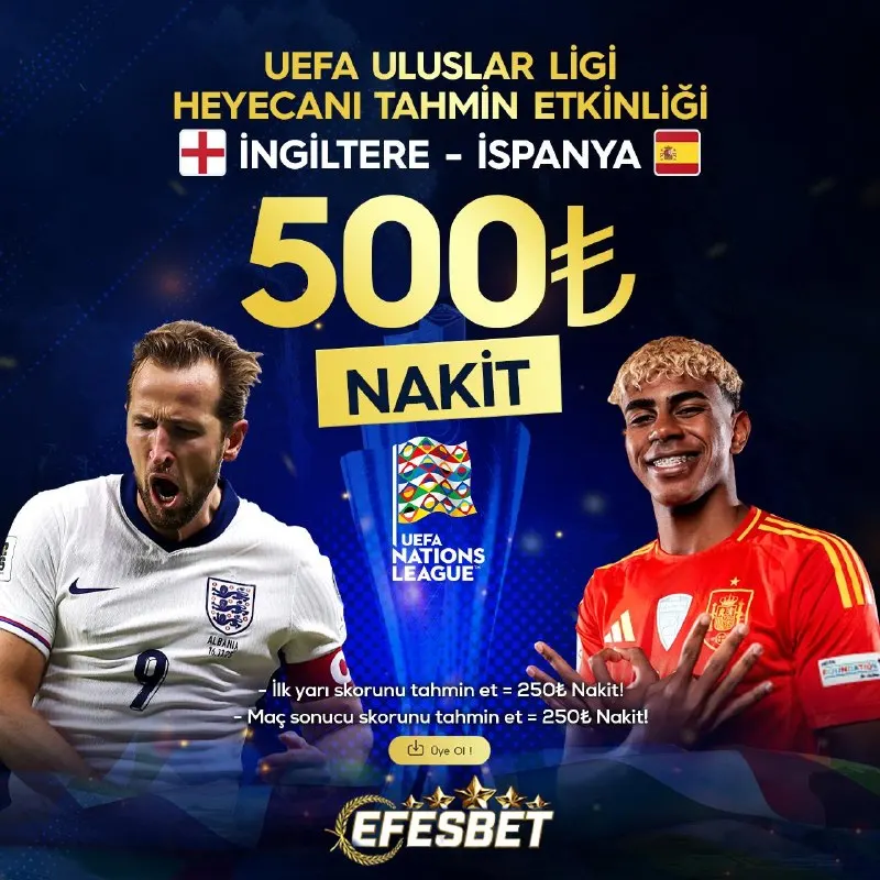 ⁉️ #EFESBETCASINO'DA UEFA ULUSLAR LİGİ ÖZEL NAKİT ÖDÜLLÜ TAHMİN ETKİNLİĞİ! 🔥 WEMBLEY'DE…