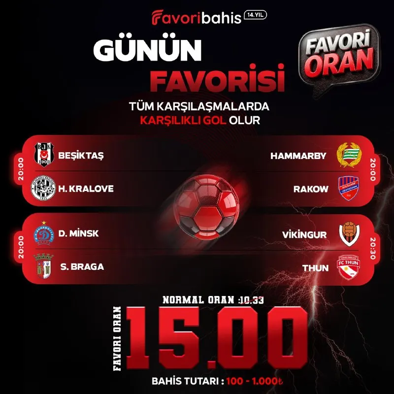 🏆 Günün Dörtlü Favorisi “Dörtlü Maç Kombine” 🗓 13.08.2026 ⚽️ Tüm Karşılaşmalarda…