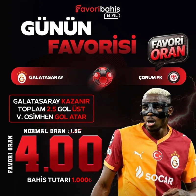 🏆 Günün Favorisi 🗓 14.08.2026 ⚽️ Galatasaray - Çorum FK ⚽️ Galatasaray Kazanır! ⚽️ Toplam…