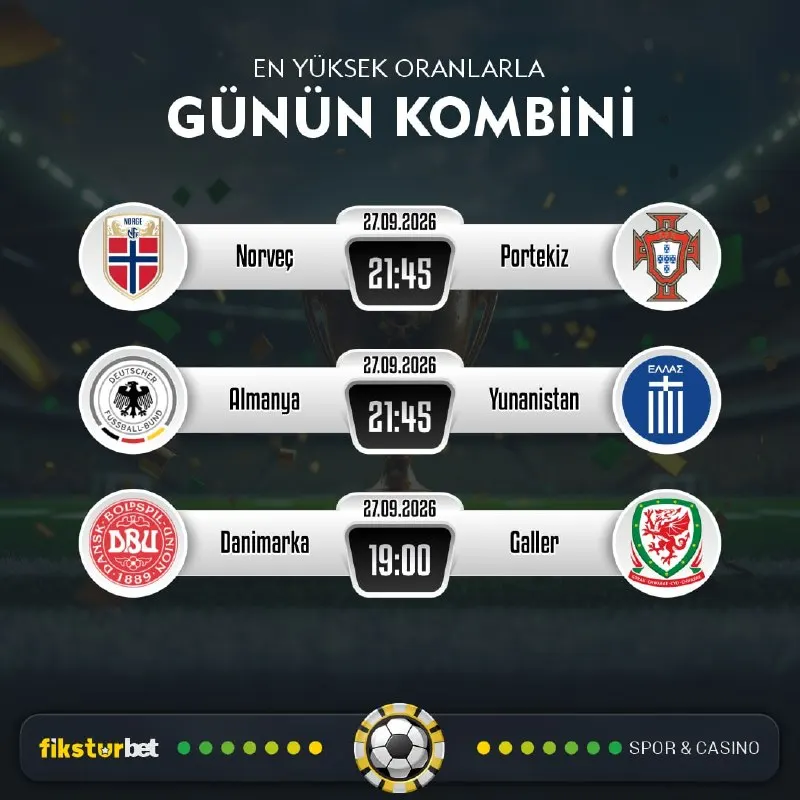 ⚽️🏀🏈⚾️🥎🎾🏐🏉 Günün Kazandıran Maçı 💰 Norveç 🆚 Portekiz 💰 Almanya 🆚 Yunanistan 💰 Danimarka 🆚…