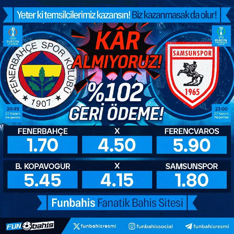 🔔 ÖZEL ORAN!🔔 En yüksek oranlar Funbahis’te! Kar Almıyoruz! %102 Geri Ödeme…