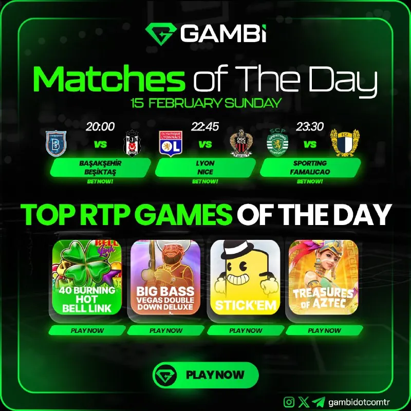 🏆 GAMBI’S TOP PICKS OF THE DAY! ⚽️ 📅 February 15 – Sunday 🔥 20:00 İstanbul Başakşehir 🆚…