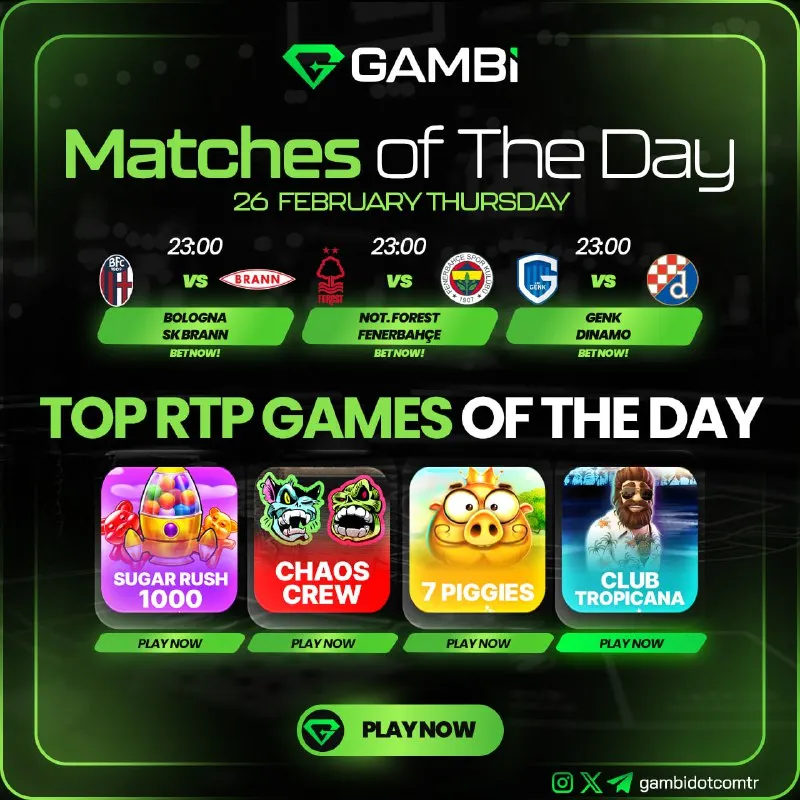 🏆 TOP PICKS OF THE DAY AT GAMBI! ⚽️ 📅 Thursday, February 26 🔥 23:00 BOLOGNA 🆚 BRANN 🔥…
