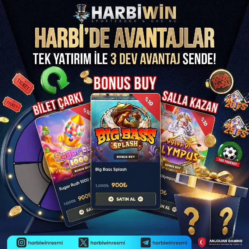 🎉 Harbiwin’de dev avantajlar seni bekliyor! 👌Nakit ödüllü Bilet Çarkı 👱‍♀️İndirimli bonus…