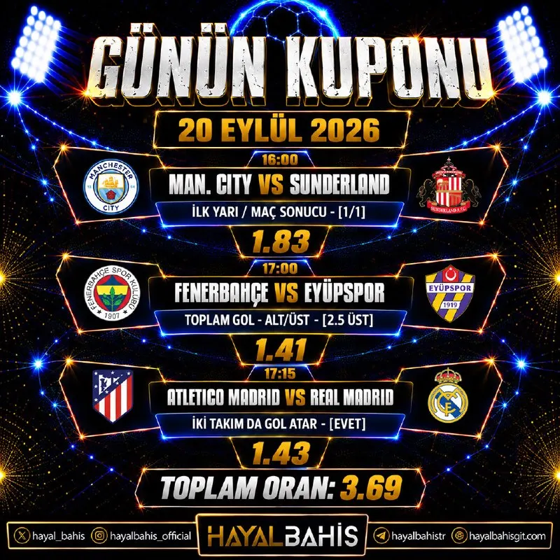 ⚡️ Tek Kuponla Hayalini Gerçekleştir! Bugünün en çok oynanan maçları ve iddialı oranlar…