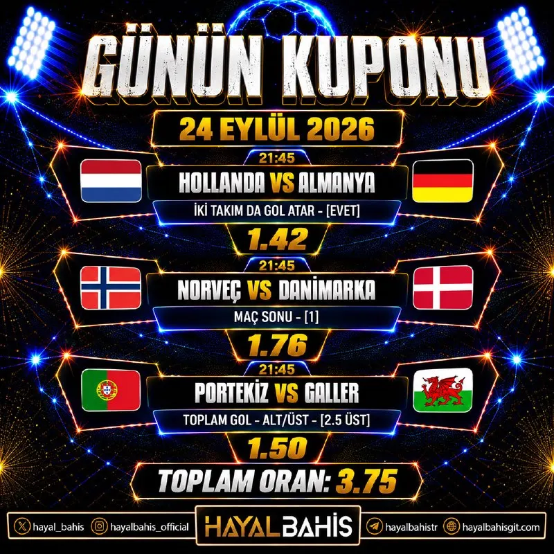 ⚡️ Tek Kuponla Hayalini Gerçekleştir! Bugünün en çok oynanan maçları ve iddialı oranlar…