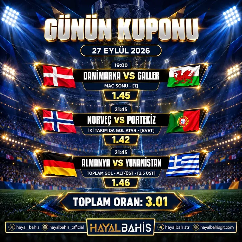 ⚡️ Tek Kuponla Hayalini Gerçekleştir! Bugünün en çok oynanan maçları ve iddialı oranlar…