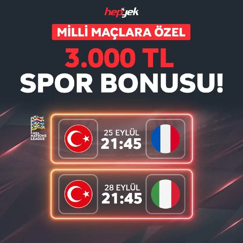 ⚽ M İ L L İ M A Ç L A R A Ö Z E L Uluslar Ligi sürdüğü sürece bonusun her gün…