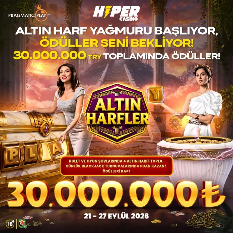 💸 30.000.000 ₺ Ödüllü Pragmatic Play Altın Harfler Turnuvası HiperCasino'da Başladı! 💰…