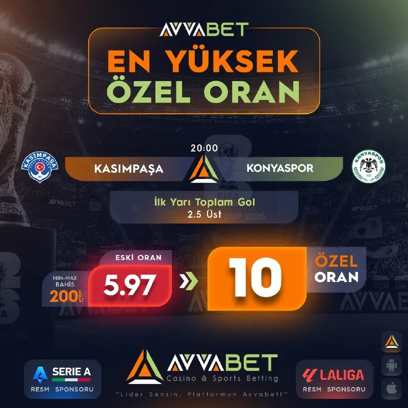 ⚡️ EN YÜKSEK ÖZEL ORAN AVVABET'TE! ⚡️ #KASIMPAŞA 🔥 #KONYASPOR Maçına Özel ⚽️ İLK YARI…
