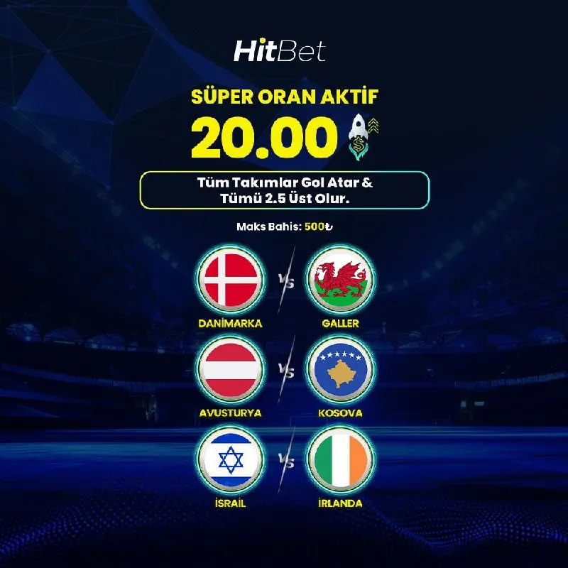 💛 HİTBET SÜPER ORAN AKTİF! ⚽️ Danimarka - Galler ⚽️ Avusturya - Kosova ⚽️ İsrail…