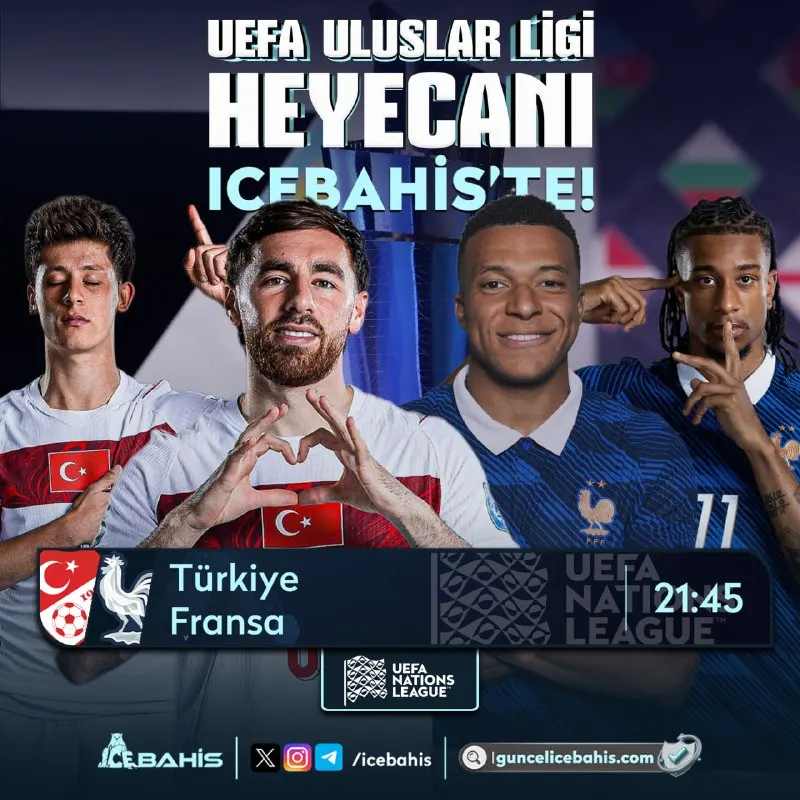🥶⚔️⚔️⚔️ 🇪🇺 UEFA Uluslar Ligi Heyecanı icebahis'te! 🏆 🇹🇷 Türkiye ➖ Fransa 🇫🇷 🗓 25 Eylül…