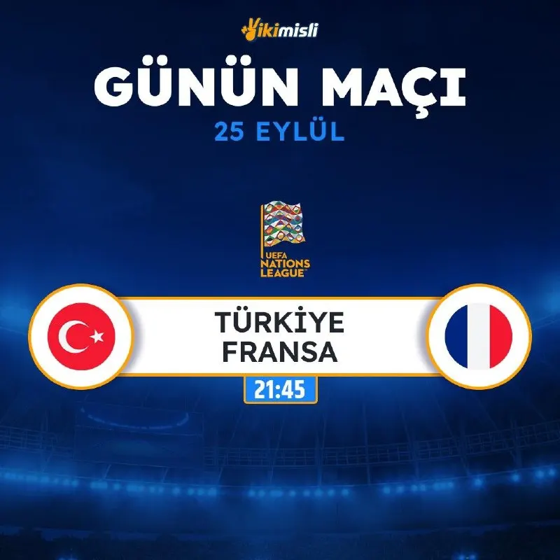 ✍️✍️✍️✍️✍️ ✍️✍️✍️✍️ 🕐 Bugün kupona yazılacak karşılaşma: ➡️ TÜRKİYE 💚 FRANSA ⬅️ ⚡ Oranlar…