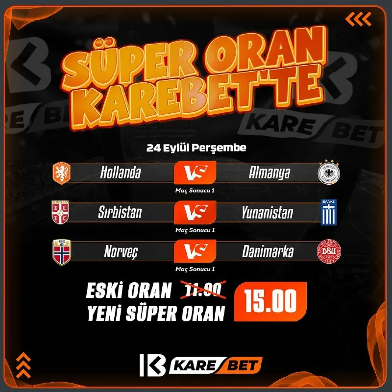 ✨ SÜPER ORAN SİZLERLE ✨ ⚽️ Yeni Oran 15.00 ⚽️ 💥 EK YATIRIM ŞARTI YOK ! 🔸Maç Sonucu ( 1…