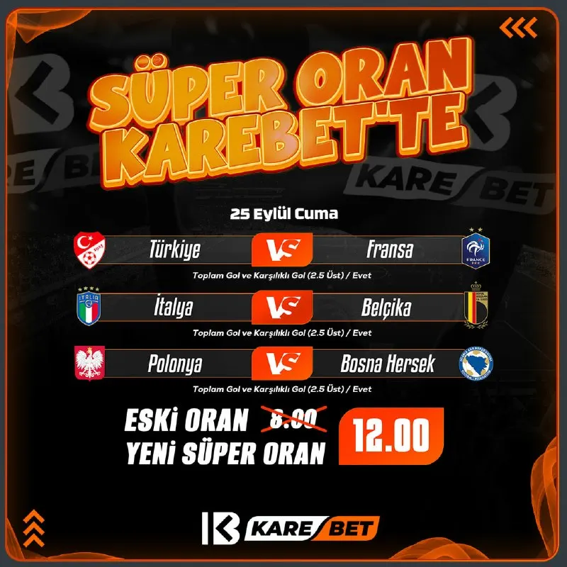 ✨ SÜPER ORAN SİZLERLE ✨ ⚽️ Yeni Oran 12.00 ⚽️ 💥 EK YATIRIM ŞARTI YOK ! 🔸Toplam Gol ve…