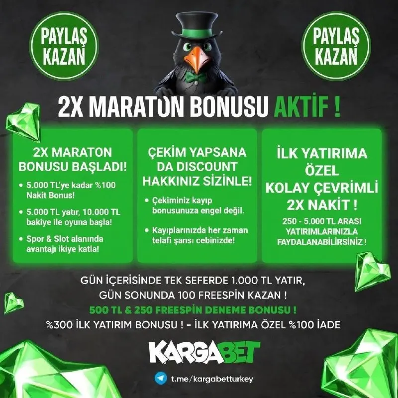 💚 TELEGRAM’DA PAYLAŞ ✅✅✅ FREESPİNİ KAP! 🌟KargaBet olarak sizlere daha iyi hizmet sunmak…