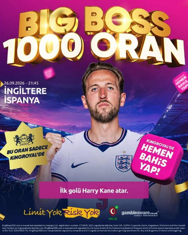 🦁 KINGROYAL'DE SAHNE BIG BOSS 1000 ORANIN! 🦁 🏴 İngiltere🆚İspanya 🇪🇸 ⏰ 21:45 👑 Big Boss’un…