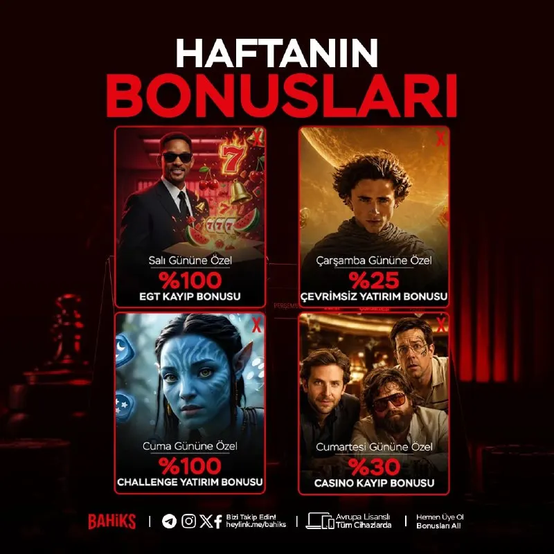 💎 HAFTANIN BONUSLARI BAHİKS’TE! 💎 Hafta boyunca kazancını katlayacak harika fırsatlar…