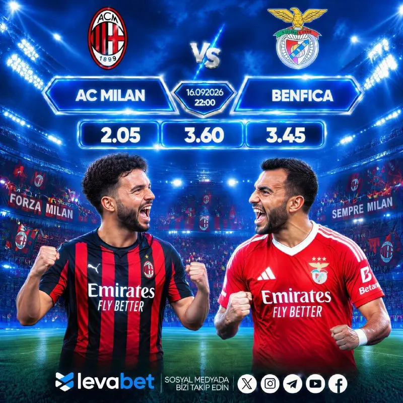 🔥 AVRUPA’DA DEV RANDEVU! 🔥 🇮🇹 AC MILAN 🆚BENFICA 🇵🇹 🏆 UEFA Avrupa Ligi 📌 San Siro ⏰ 22.00…