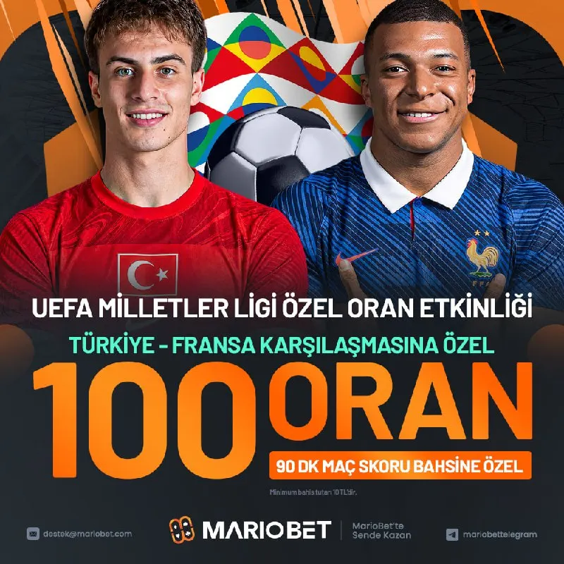UEFA Milletler Ligi ÖZEL ORAN 🇹🇷 Türkiye - Fransa 🇫🇷 ⚡️ 90 dakika maç skoru bahsine özel…
