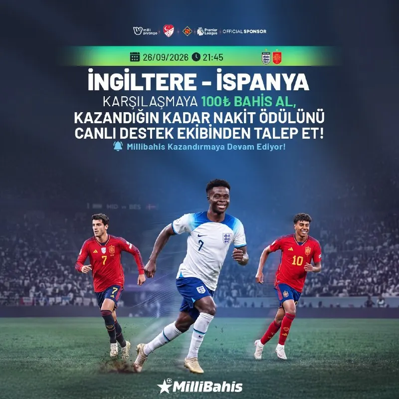 İNGİLTERE 🆚 İSPANYA 💵100₺ BAHİS AL 💵 🪙KAZANDIĞIN KADAR MİLLİ'DEN HEDİYE🎁 ⭐️⭐️⭐️⭐️GÜNCEL…