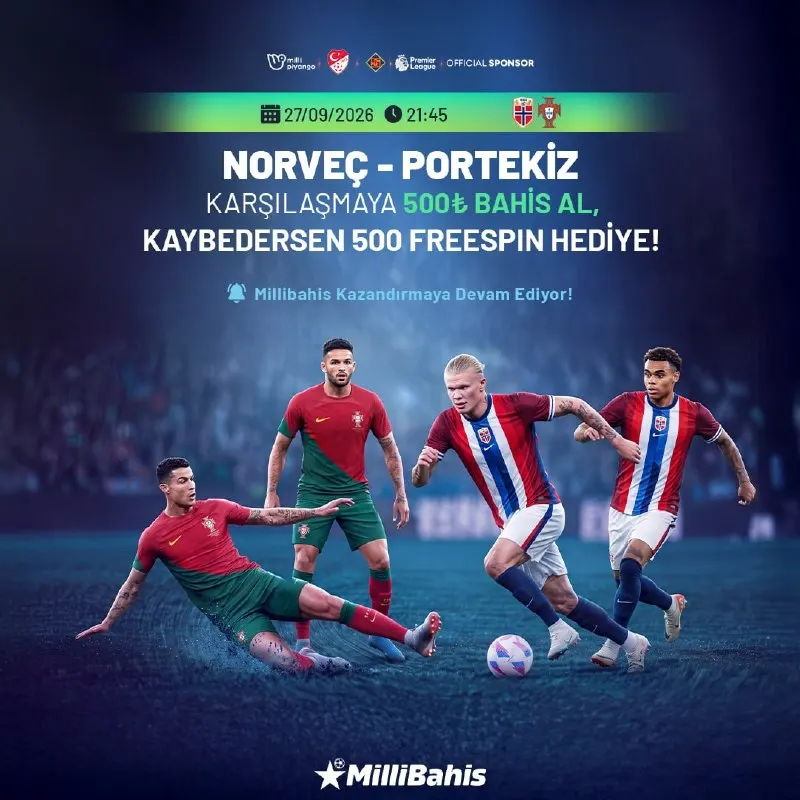 NORVEÇ 🆚 PORTEKİZ 💵500₺ BAHİS AL 💵 🪙KAYBEDERSEN 500 FREESPİN MİLLİ'DEN HEDİYE🎁…