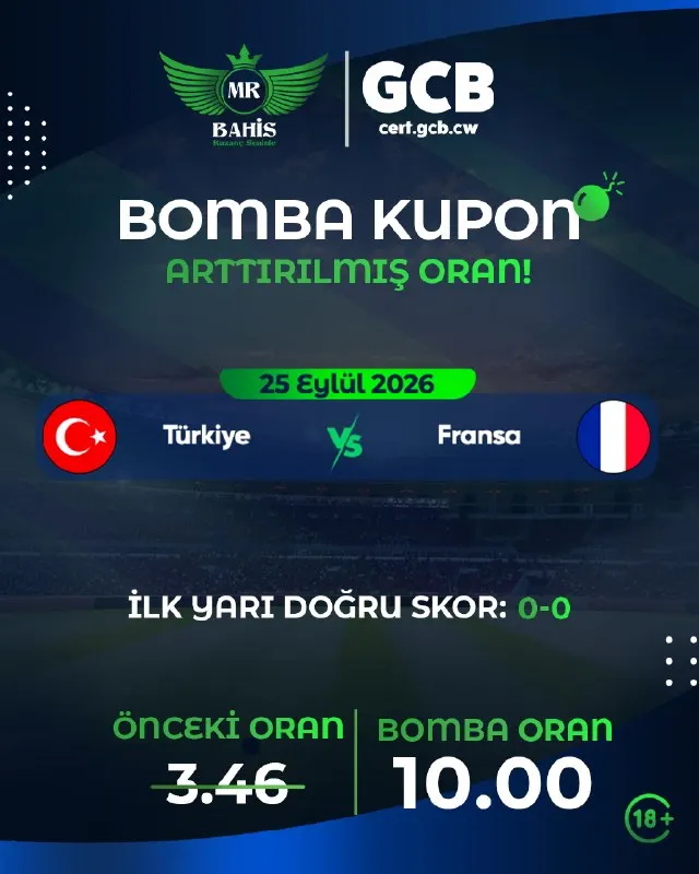 🔥💣 MRBAHİS'TEN BOMBA KUPON! 💣🔥 ⚽️ Türkiye vs Fransa ✅ Tahmin: İlk Yarı Doğru Skor: 0-0 📊…