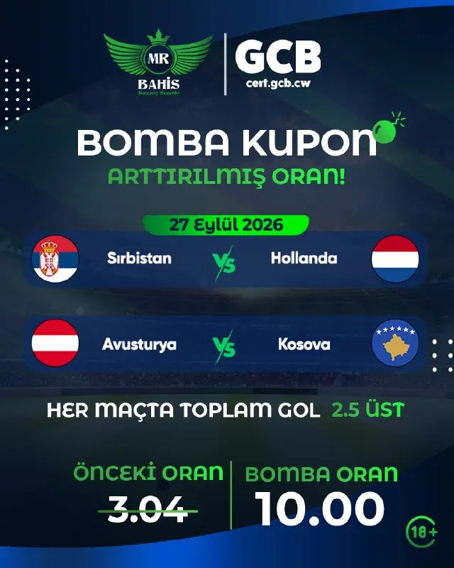🔥💣 MRBAHİS'TEN BOMBA KUPON! 💣🔥 ⚽️ Sırbistan vs Hollanda ⚽️ Avusturya vs Kosova ✅ Tahmin…