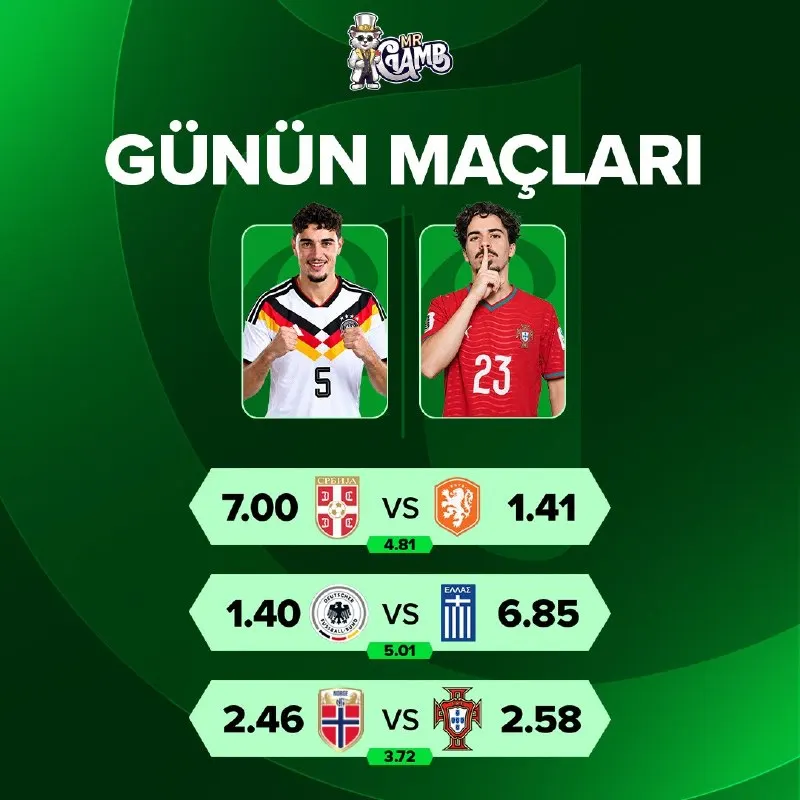 🏆 Daha yüksek oran, daha büyük kazanç MrGamb'te 🏆 ⚽️ Sırbistan 🆚 Hollanda ⚽️ Almanya 🆚…